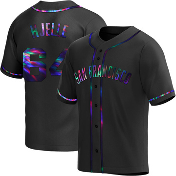 Black Holographic Replica Sean Hjelle Men's San Francisco Giants Alternate Jersey