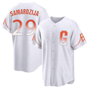 White Replica Jeff Samardzija Men's San Francisco Giants 2021 City Connect Jersey